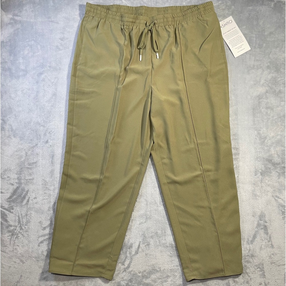Ashro Womens 2X Green Straight Leg Tapered Pants Drawstring Ankle Zip